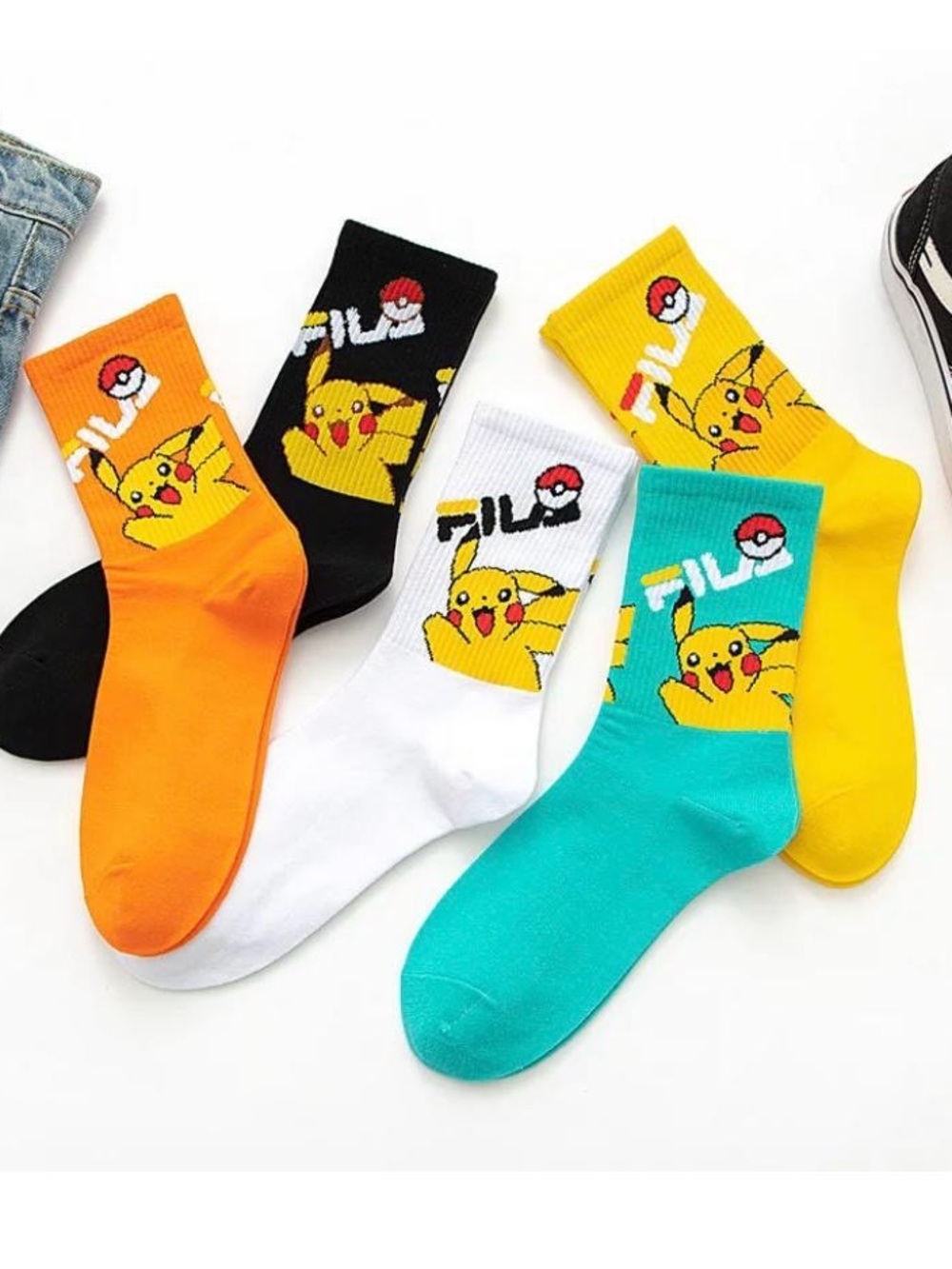 Pikachu Graphic Crew Socks - Multiple Colors - Picture 2 of 2
